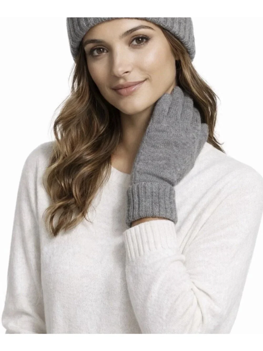 Spring & Mercer Gray Knit Cashmere Gloves Lord & Taylor NEW